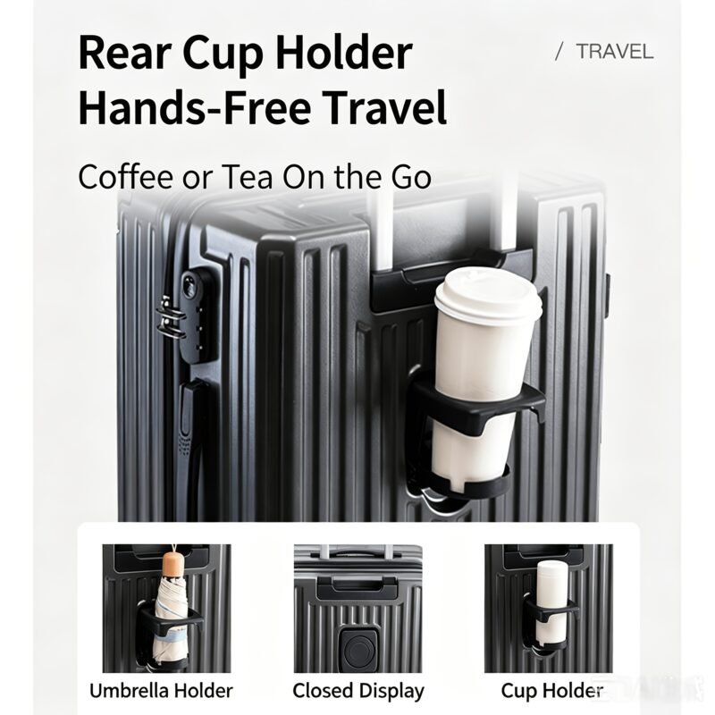 Expandable ABS/PC Trolley Suitcase – Hard Shell Luggage with Cup Holder & Silent Wheels