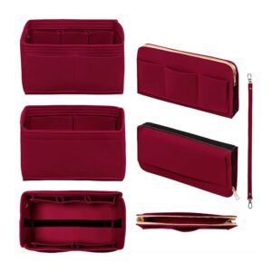 Dark Red Travel Cosmetic Organizer Bag – Multi-Pocket Zipper Storage Pouch