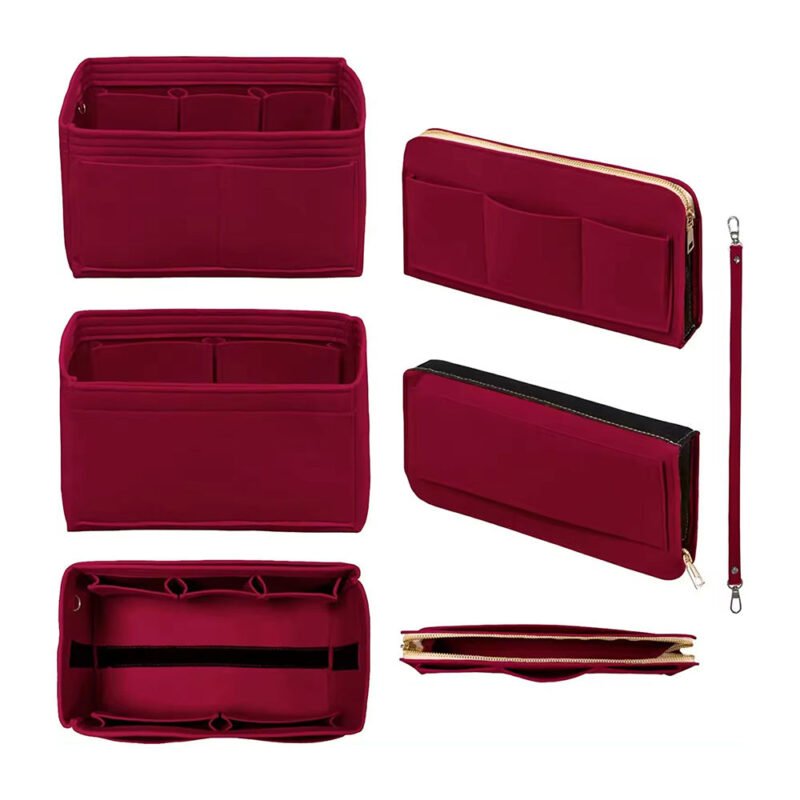 Dark Red Travel Cosmetic Organizer Bag – Multi-Pocket Zipper Storage Pouch