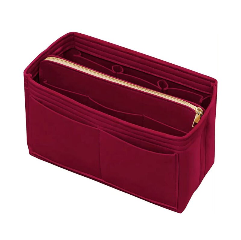 Dark Red Travel Cosmetic Organizer Bag – Multi-Pocket Zipper Storage Pouch