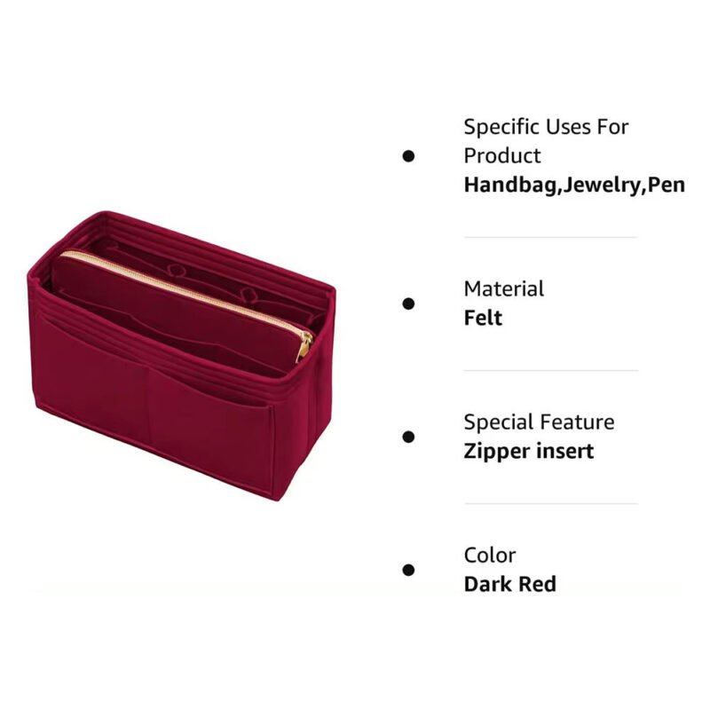 Dark Red Travel Cosmetic Organizer Bag – Multi-Pocket Zipper Storage Pouch
