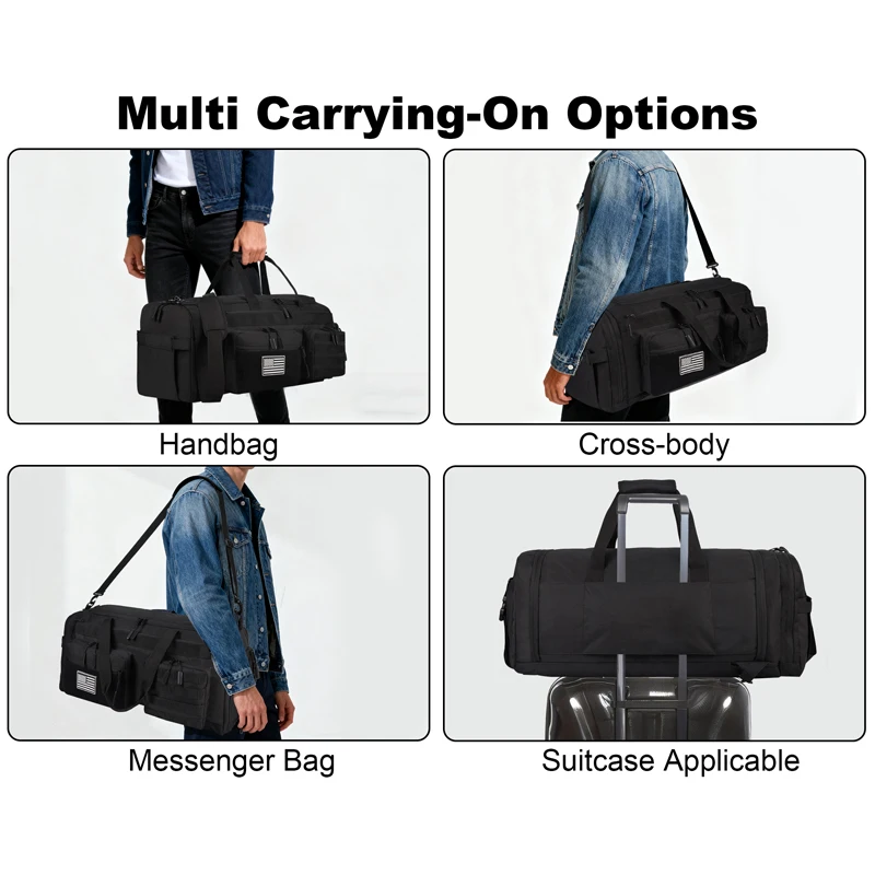 LHI 50L 3-in-1 Travel Duffle Bag – Sports & Tactical Backpack with Shoe & Wet Compartments