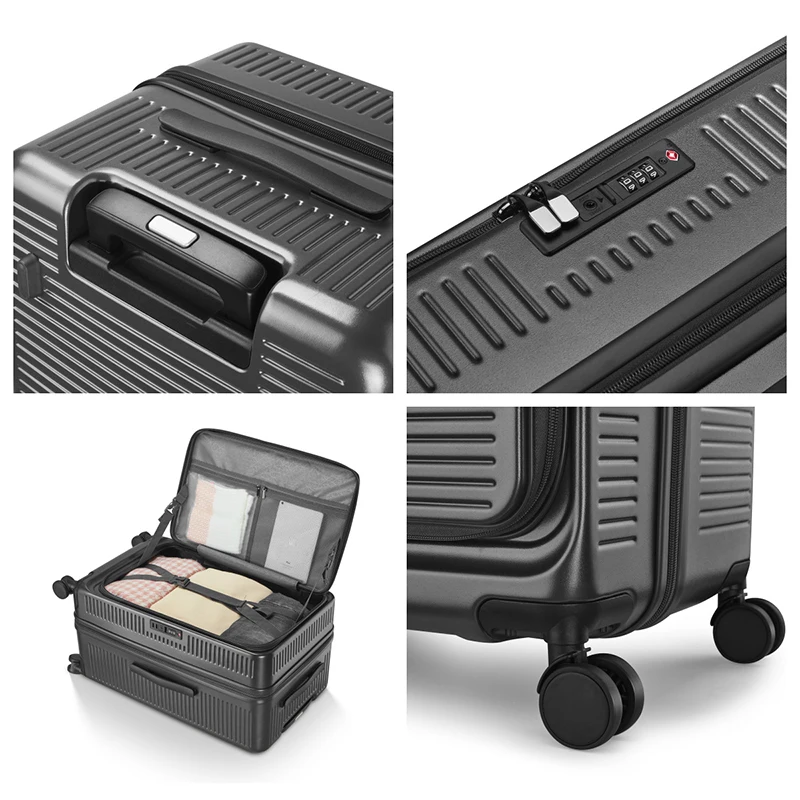 S4dbda36d82f94c49878eec40a2fb8aecs.webp 20-Inch Expandable Front-Opening Suitcase – PC Hard Shell Luggage with Combination Lock