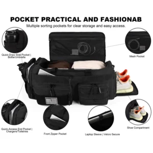 LHI 50L 3-in-1 Travel Duffle Bag – Sports & Tactical Backpack with Shoe & Wet Compartments