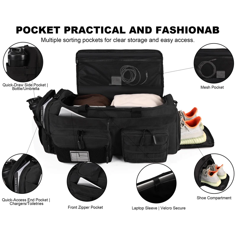 LHI 50L 3-in-1 Travel Duffle Bag – Sports & Tactical Backpack with Shoe & Wet Compartments