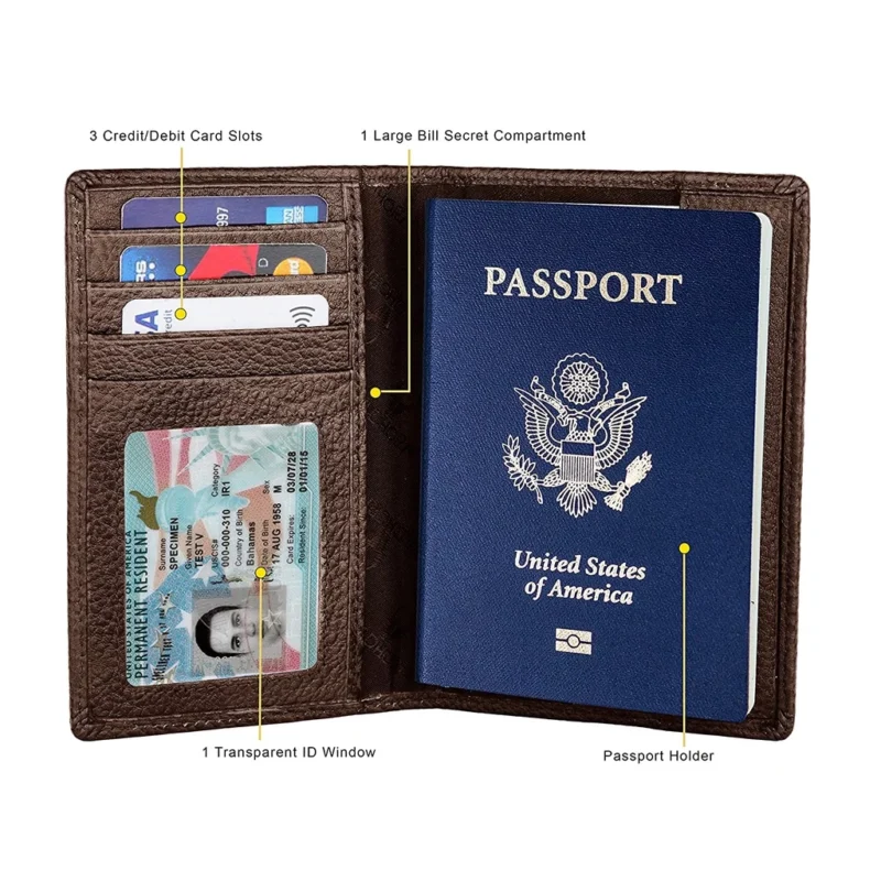 Unisex Leather RFID Blocking Passport Holder – Travel Wallet Organizer