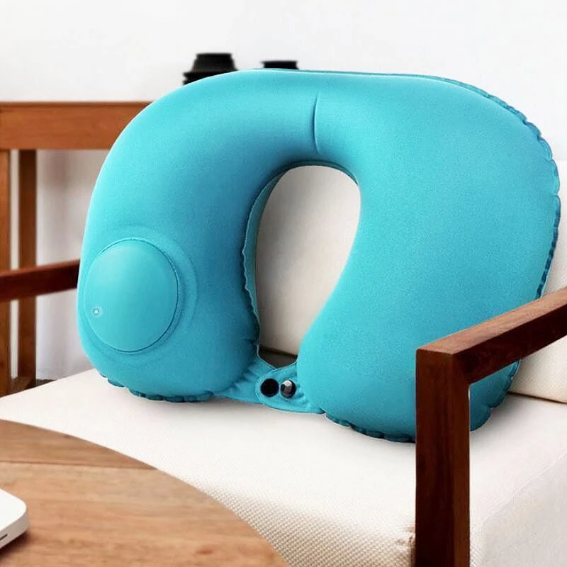 Automatic Inflatable Neck Pillow – Breathable U-Shaped Travel Headrest