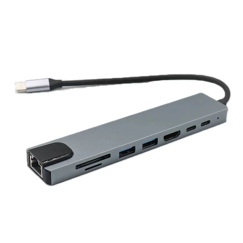 Type-C 8-in-1 USB-C Hub – 4K HDMI, RJ45, SD/TF Card Reader & PD Charging