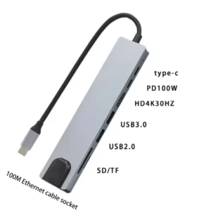 Type-C 8-in-1 USB-C Hub – 4K HDMI, RJ45, SD/TF Card Reader & PD Charging